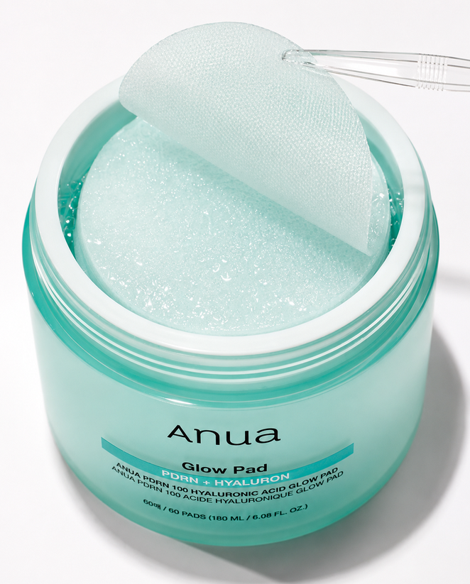 Anua PDRN 100 Hyaluronic Acid Glow Pad Drėkinantys ir skaistinantys padeliai veidui, 180 ml aprašymas - Prekės nuotrauka