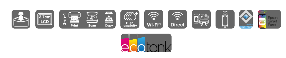 Daugiafunkcis rašalinis spausdintuvas Epson EcoTank L3280, A4, spalvotas, Wi-Fi, Wi-Fi Direct, AirPrint, LCD ekranas, juodas | C11CJ66426 aprašymas - Prekės nuotrauka