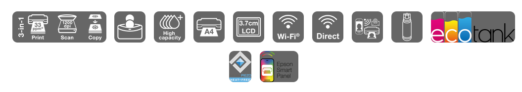 Daugiafunkcis rašalinis spausdintuvas Epson EcoTank L3360, A4, spalvotas, Wi-Fi, Wi-Fi Direct, AirPrint, LCD ekranas, juodas | C11CL63409 aprašymas - Prekės nuotrauka