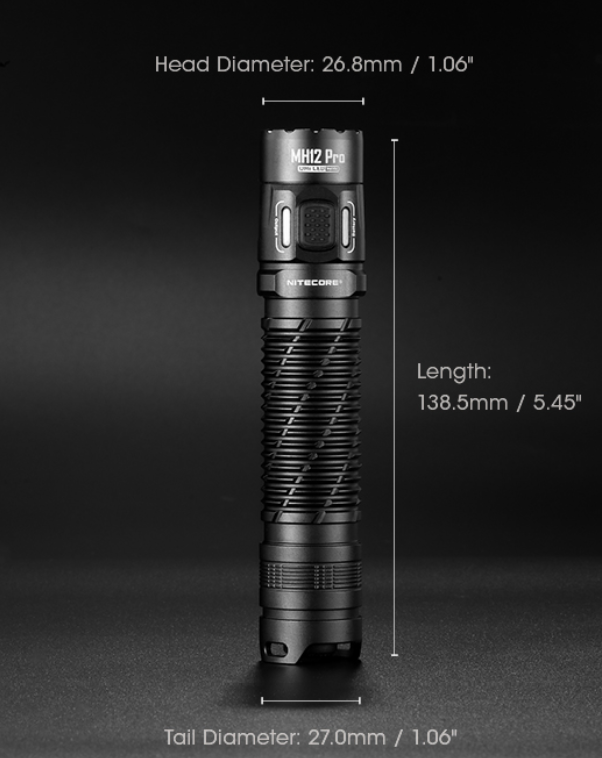 Nitecore MH12 Pro įkraunamas LED žibintuvėlis, 3300 lm, 505 m, USB-C, 5300 mAh, IP68 aprašymas - Prekės nuotrauka