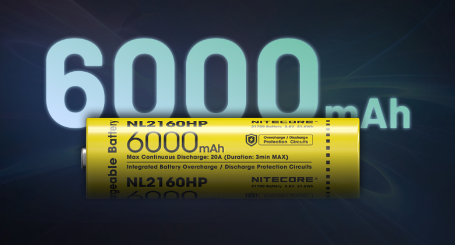 Nitecore NL2160HP 21700 Li-Ion įkraunama baterija, 6000 mAh, 20 A aprašymas - Prekės nuotrauka