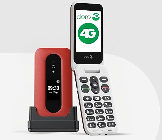 Mygtukinis telefonas Doro Leva E30 LTE, juodas/baltas, su įkrovimo stotele aprašymas - Prekės nuotrauka