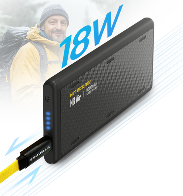 Nitecore NB Air Išorinė baterija, 5000mAh, 18 W, USB-C, IPX7 aprašymas - Prekės nuotrauka