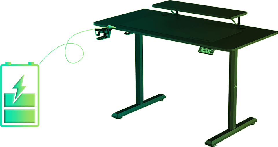 Elektra reguliuojamas kompiuterio stalas Ultradesk Highlander, 120x60 cm, juodas aprašymas - Prekės nuotrauka