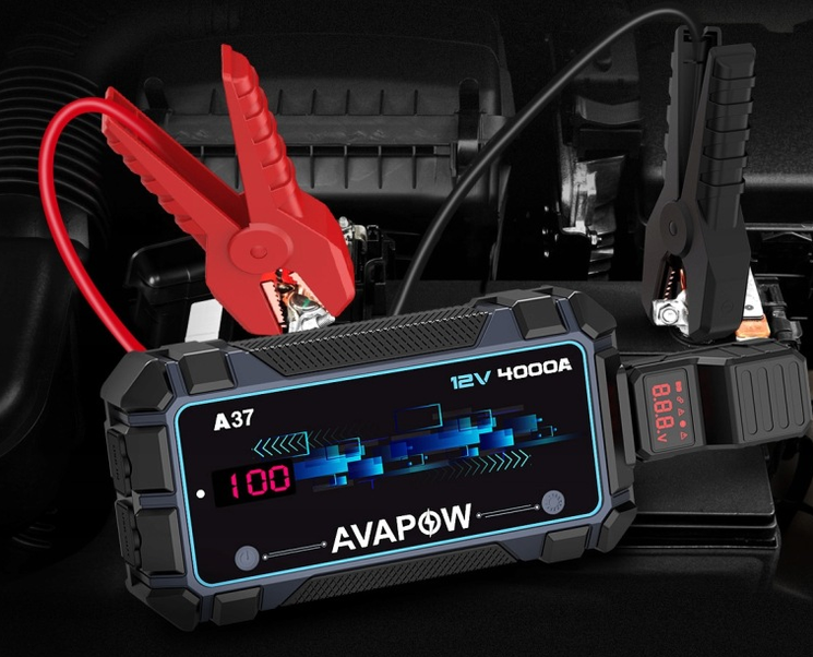 Automobilio užvedimo įrenginys Avapow A37 12V 4000 A, su išorine 20000 mAh baterija aprašymas - Prekės nuotrauka
