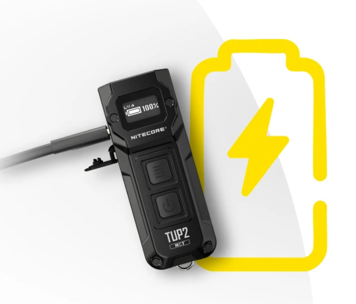 Nitecore TUP2 Žibintuvėlis-raktų pakabukas, 1200 lm, 125 m, OLED ekranas, 1300 mAh, USB-C, IP54, juodos spalvos aprašymas - Prekės nuotrauka