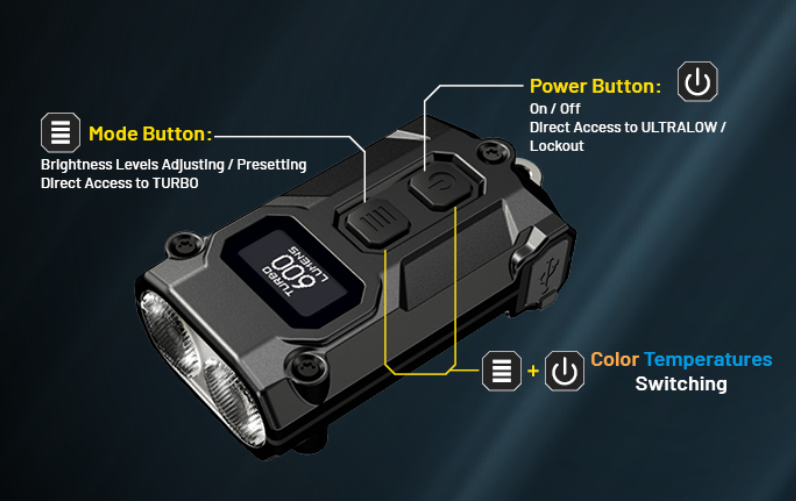 Nitecore TINI3 Žibintuvėlis-raktų pakabukas, 600 lm, 90 m, OLED ekranas, 330 mAh, USB-C, IP54, juodos spalvos aprašymas - Prekės nuotrauka