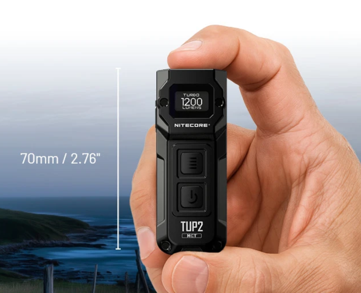 Nitecore TUP2 Žibintuvėlis-raktų pakabukas, 1200 lm, 125 m, OLED ekranas, 1300 mAh, USB-C, IP54, juodos spalvos aprašymas - Prekės nuotrauka