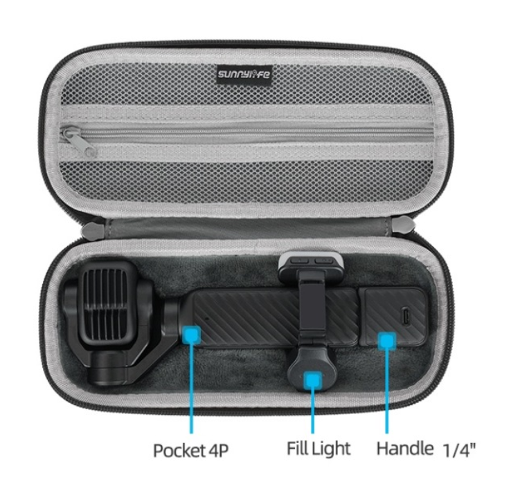 Sunnylife B241 Dėklas kamerai, skirtas DJI Osmo Pocket 4 Pro / 4P, kietas, juodas, su karabinu aprašymas - Prekės nuotrauka
