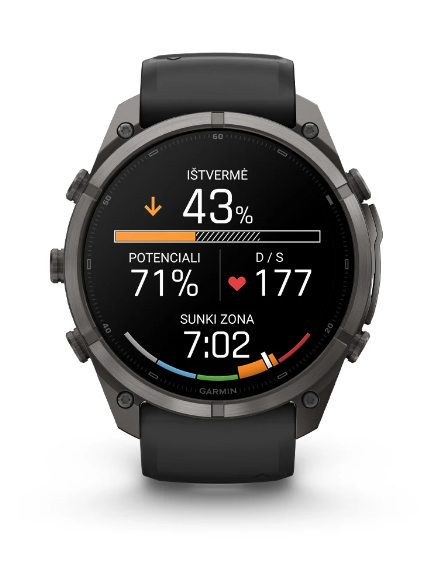 Išmanusis laikrodis Garmin fēnix® 9 Pro – 51mm, Pilkos anglies spalvos DLC titanas su juodos / akmenėlių pilkos spalvos silikoniniu dirželiu | 010-04337-16 aprašymas - Prekės nuotrauka