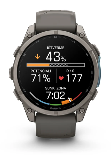 Išmanusis laikrodis Garmin fēnix® 9 – 47mm, Tamsiai pilkas, DLC titanas, su juodu silikoniniu dirželiu | 010-04762-11 aprašymas - Prekės nuotrauka