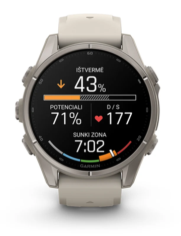 Išmanusis laikrodis Garmin fēnix® 9 – 43mm, Titanas su akmenėlių pilkos spalvos silikoniniu dirželiu | 010-04761-11 aprašymas - Prekės nuotrauka
