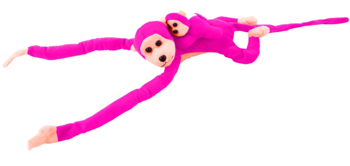 Lean Toys Pliušinis žaislas - rožinė beždžionė su mažyliu, 90 cm aprašymas - Prekės nuotrauka