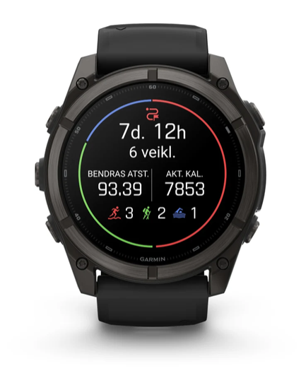 Išmanusis laikrodis Garmin fēnix® 9 – 51mm, Tamsiai pilkas, DLC titanas, su juodu silikoniniu dirželiu | 010-04763-11 aprašymas - Prekės nuotrauka