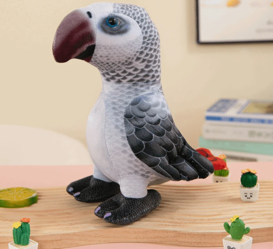 Lean Toys Pliušinis žaislas - pilka papūga, 20 cm aprašymas - Prekės nuotrauka