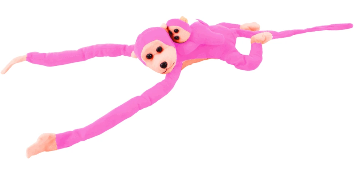 Lean Toys Pliušinis žaislas - rožinė beždžionė su mažyliu, 90 cm aprašymas - Prekės nuotrauka