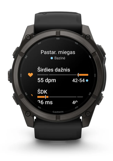 Išmanusis laikrodis Garmin fēnix® 9 – 51mm, Tamsiai pilkas, DLC titanas, su juodu silikoniniu dirželiu | 010-04763-11 aprašymas - Prekės nuotrauka