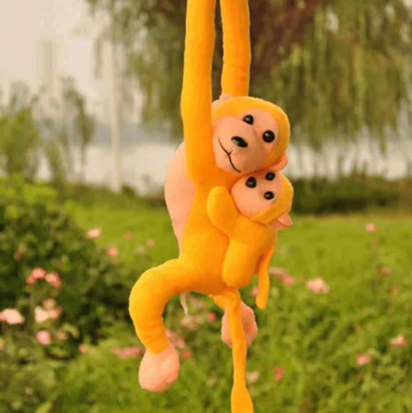 Lean Toys Pliušinis žaislas - geltona beždžionė su mažyliu, 70 cm aprašymas - Prekės nuotrauka