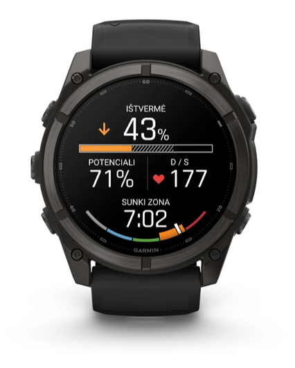 Išmanusis laikrodis Garmin fēnix® 9 – 51mm, Tamsiai pilkas, DLC titanas, su juodu silikoniniu dirželiu | 010-04763-11 aprašymas - Prekės nuotrauka
