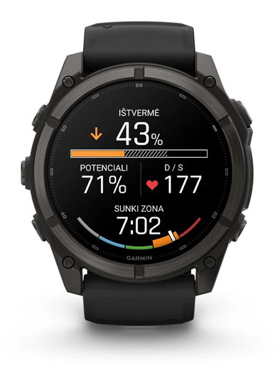 Išmanusis laikrodis Garmin fēnix® 9 – 51mm, Titanas su akmenėlių pilkos spalvos silikoniniu dirželiu | 010-04763-01 aprašymas - Prekės nuotrauka