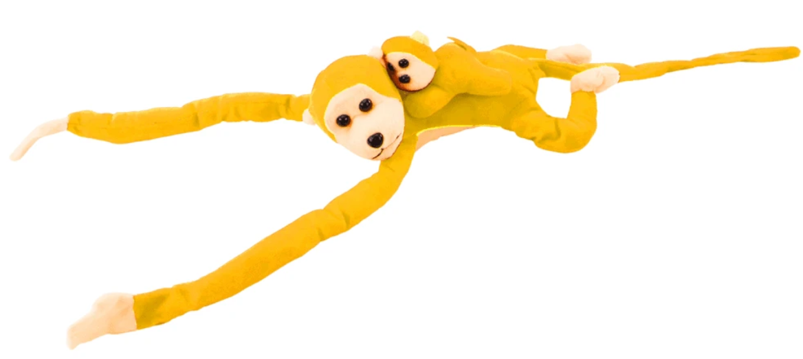 Lean Toys Pliušinis žaislas - geltona beždžionė su mažyliu, 70 cm aprašymas - Prekės nuotrauka