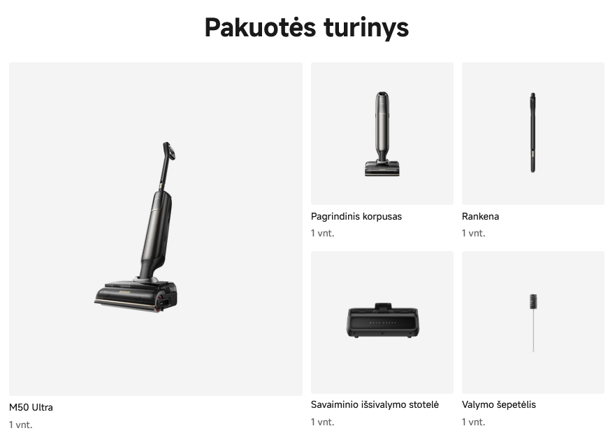 Plaunantis belaidis dulkių siurblys MOVA M50 Ultra, 22 000 Pa, pilkos spalvos aprašymas - Prekės nuotrauka