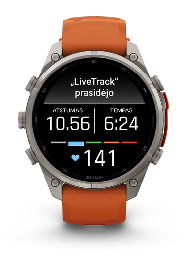 Išmanusis laikrodis Garmin fēnix® 9 Pro inReach® – 47 mm, Pilkos anglies spalvos DLC titanas su juodos / akmenėlių pilkos spalvos silikoniniu dirželiu | 010-04336-11 aprašymas - Prekės nuotrauka