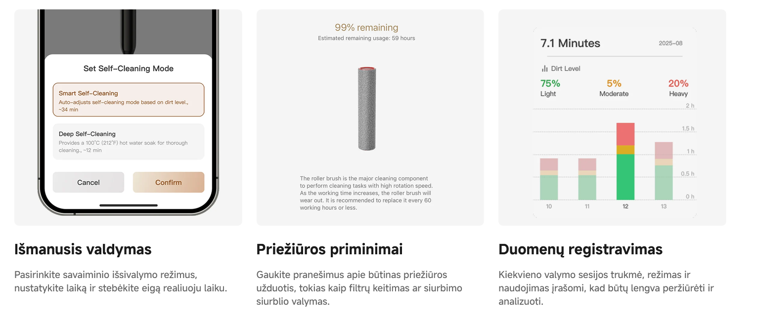 Plaunantis belaidis dulkių siurblys MOVA M50 Ultra, 22 000 Pa, pilkos spalvos aprašymas - Prekės nuotrauka