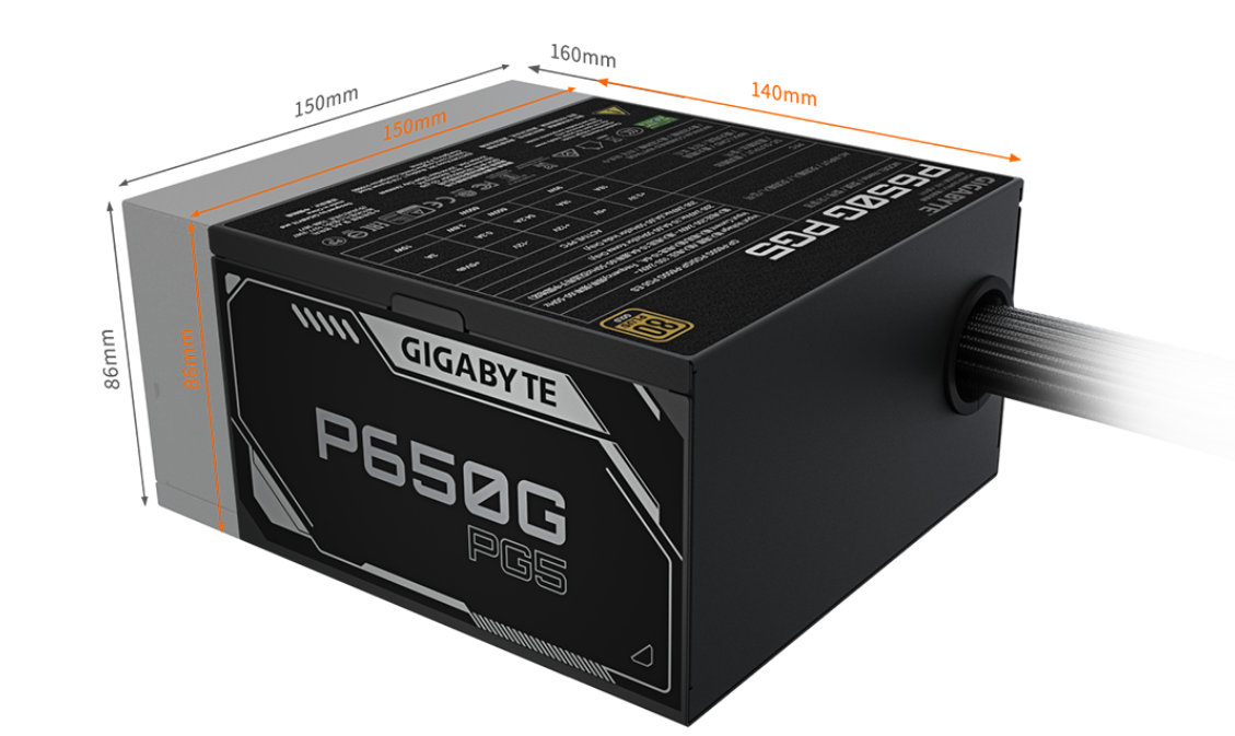 Gigabyte P650G PG5 650W maitinimo blokas, 80+ Gold, ATX 3.1, PCIe 5.1 (GP-P650G PG5) aprašymas - Prekės nuotrauka