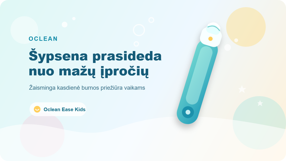 Vaikiškas elektrinis dantų šepetėlis Oclean Ease Kids, mėlynos spalvos aprašymas - Prekės nuotrauka