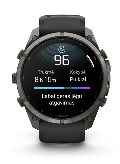 Išmanusis laikrodis Garmin fēnix® 9 Pro – 51 mm, Titanas su grafito spalvos / juodu silikoniniu dirželiu | 010-04337-26 aprašymas - Prekės nuotrauka