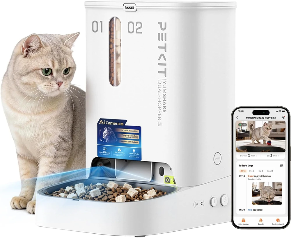 Kačių šėrykla PETKIT P5912 YumShare Dual-Hopper 2 5L, Balta aprašymas - Prekės nuotrauka