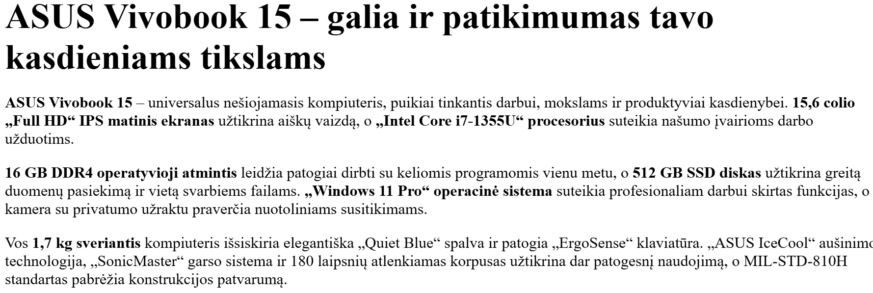 Nešiojamas kompiuteris ASUS Vivobook 15 X1504 - 15.6