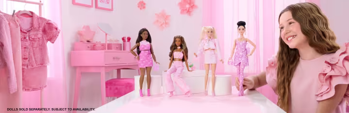 Lėlė Mattel BARBIE DELUXE FASHIONISTAS #12 rožiniu kostiumėliu aprašymas - Prekės nuotrauka