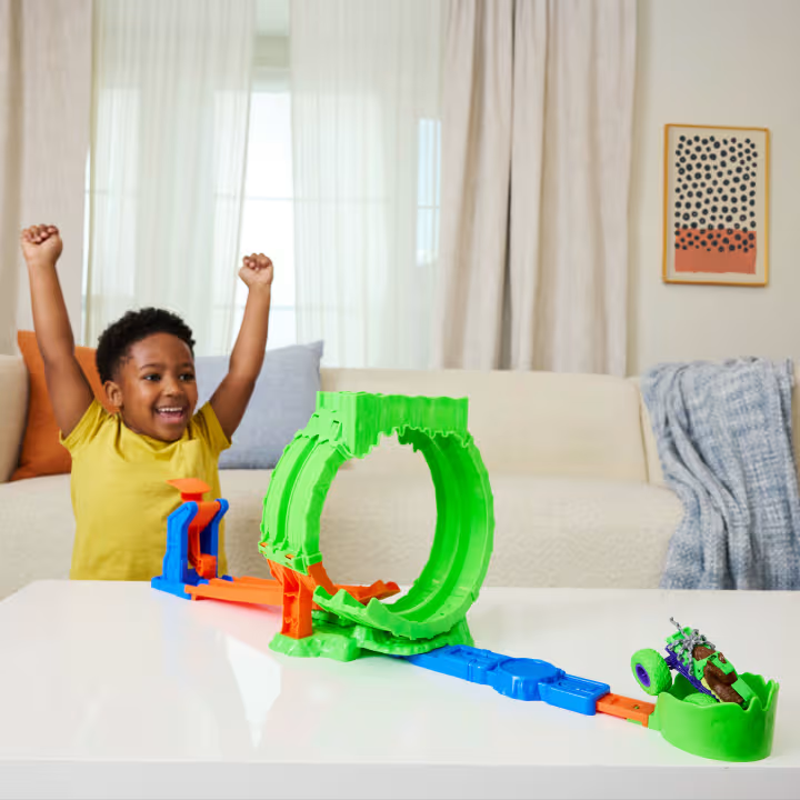 Žaislinė trasa Mattel Hot Wheels Monster Trucks Mutant Chaos su slaimu (JMK91) aprašymas - Prekės nuotrauka