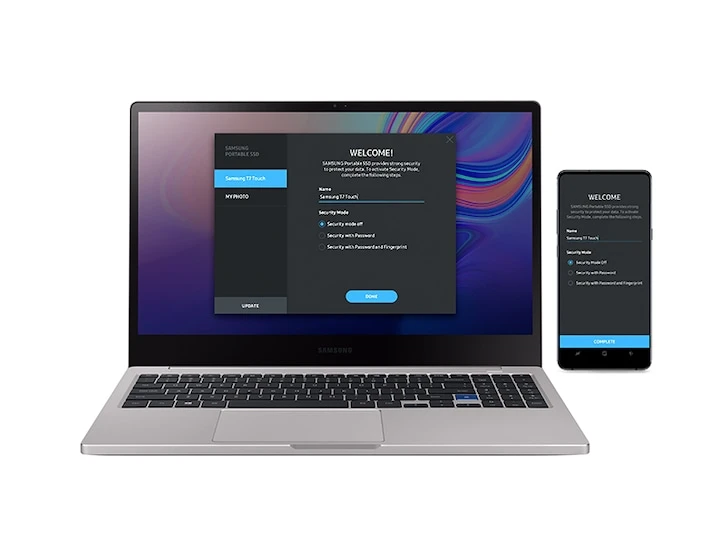 Išorinis kietasis diskas SSD|SAMSUNG|T7|1TB|USB 3.2|Rašymo greitis 1000 MBytes/sec|Skaitymo greitis 1050 MBytes/sec|MU-PC1T0T/WW aprašymas - Prekės nuotrauka