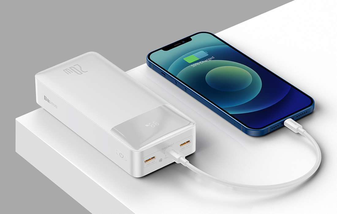 Baseus Bipow Fast Charge Power Bank PD+QC 30000mAh 20W baltas (Baltas) aprašymas - Prekės nuotrauka