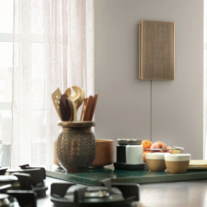 Bang & Olufsen Beosound Level Nešiojama Namų Kolonėlė, (Gold Tone Alu/Light Oak), su WiFi ir Google balso asistentu aprašymas - Prekės nuotrauka