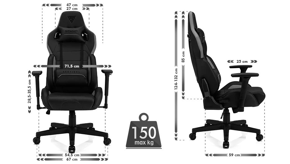Žaidimų kėdė Sense7 Sentinel Gaming Chair, Juoda-pilka aprašymas - Prekės nuotrauka