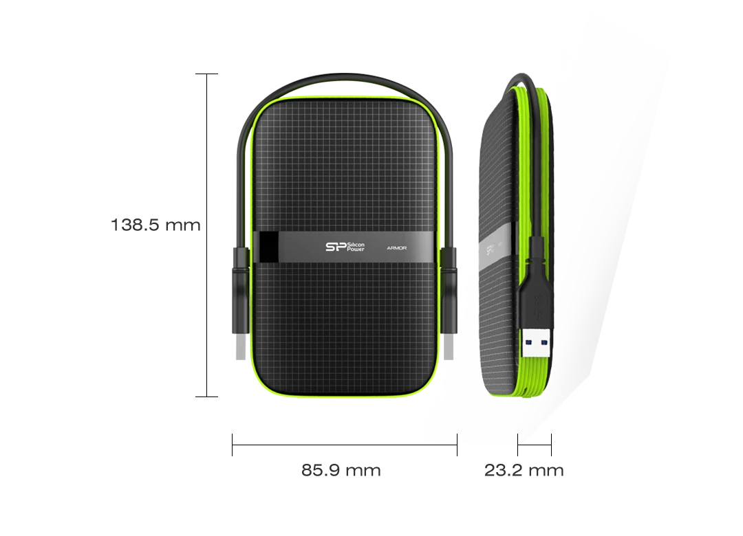 Išorinis kietasis diskas Silicon Power Armor A60 2TB SP020TBPHDA60S3K, Juodas/žalias aprašymas - Prekės nuotrauka