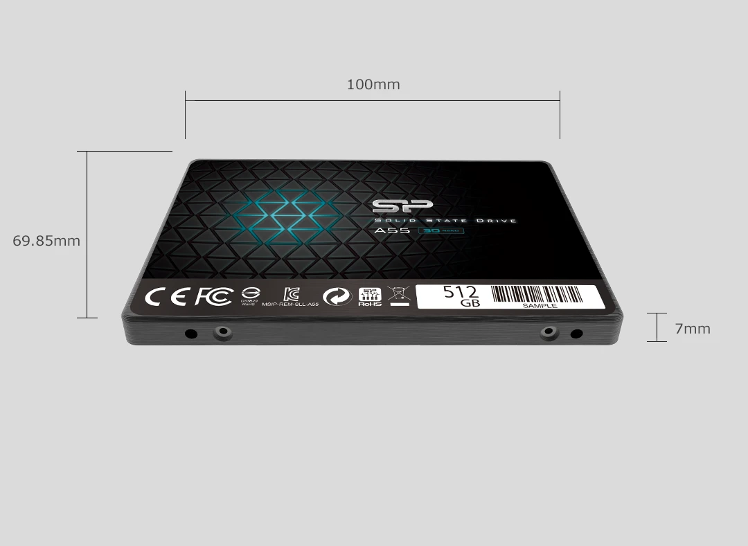 Kietasis diskas Silicon Power Ace A55 512 GB SSD 2.5, SATA III 6GB/s, 560/530 MB/s, 3D NAND aprašymas - Prekės nuotrauka