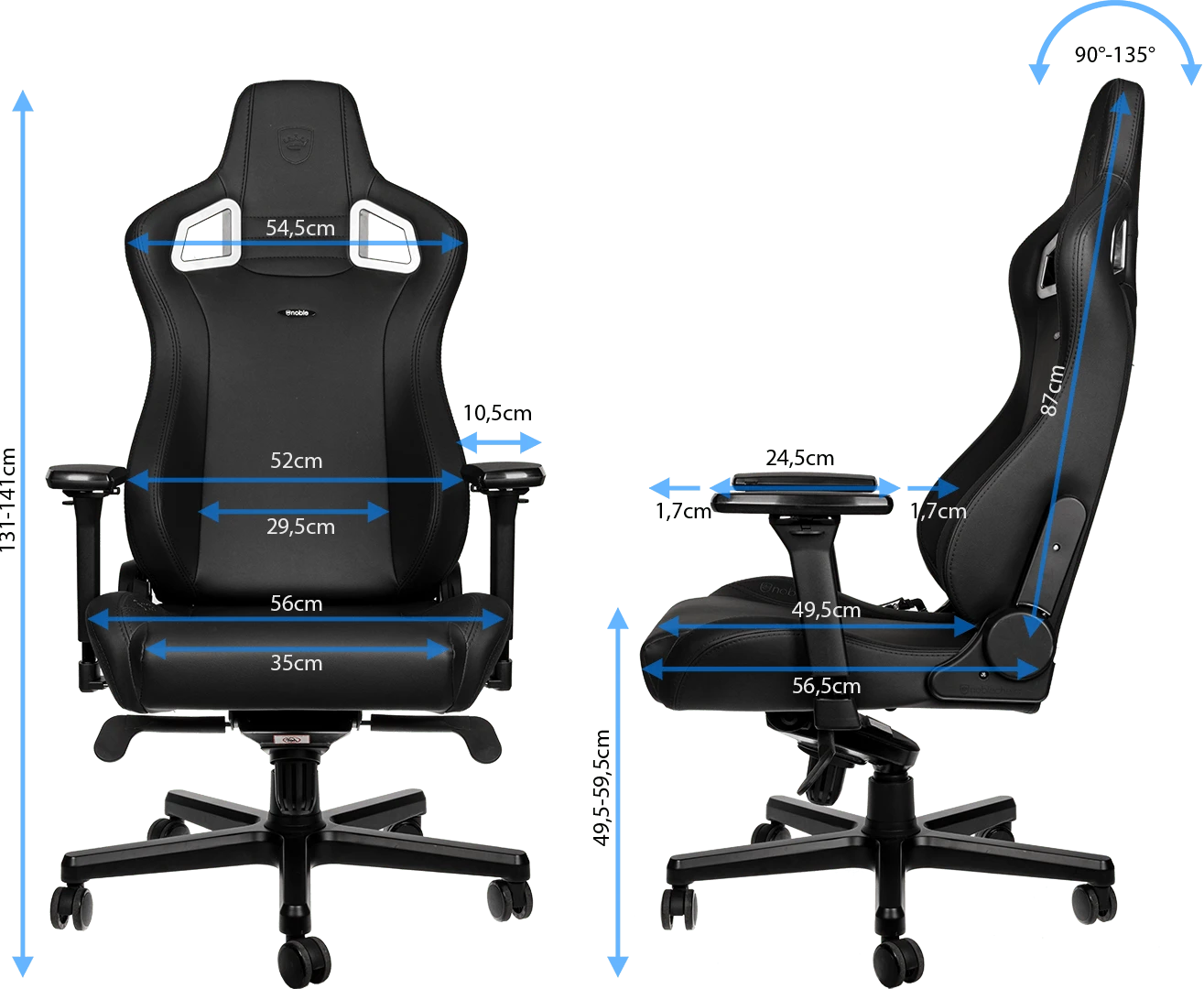 Žaidimų kėdė Noblechairs EPIC Juodas Edition Vinyl/PU hybrid leather Gaming Chair, Juoda aprašymas - Prekės nuotrauka