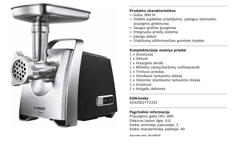 BOSCH MFW68660 Mėsmalė aprašymas - Prekės nuotrauka