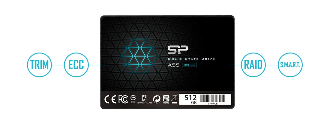 Kietasis diskas Silicon Power Ace A55 512 GB SSD 2.5, SATA III 6GB/s, 560/530 MB/s, 3D NAND aprašymas - Prekės nuotrauka