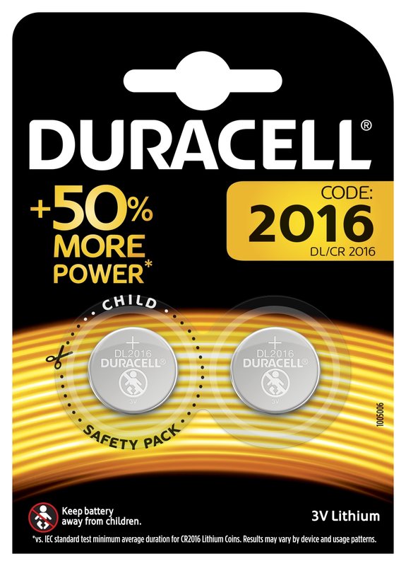 Duracell CR2016 Ličio Elementai 3V 2 vnt. DL2016 aprašymas - Prekės nuotrauka