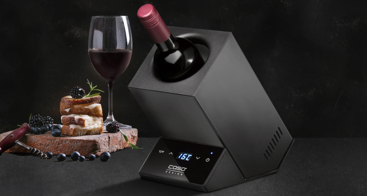 Vieno butelio vyno šaldytuvas Caso WineCase One, Juodos spalvos aprašymas - Prekės nuotrauka