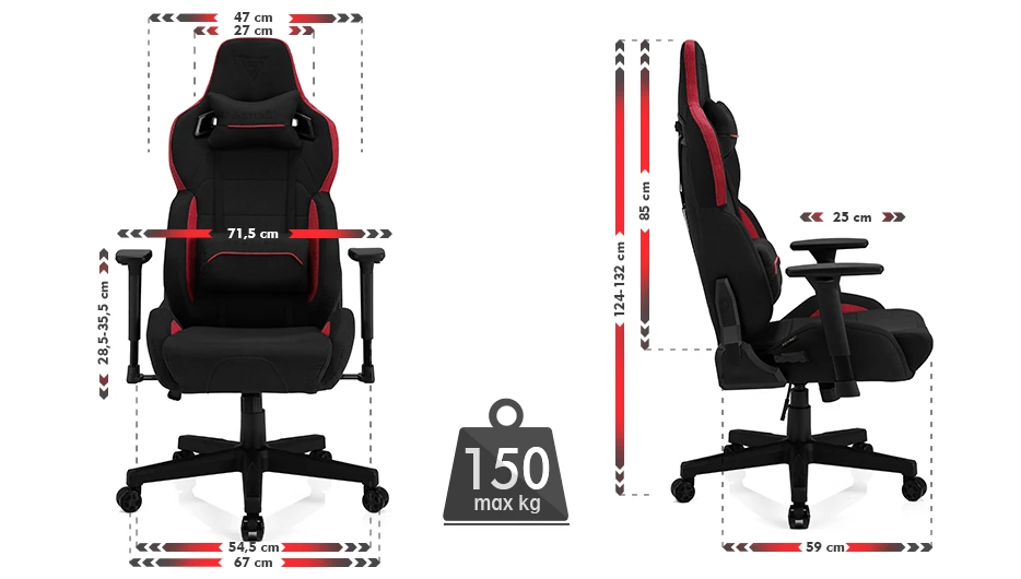 Žaidimų kėdė Sense7 Sentinel fabric  Gaming Chair, Juoda-raudona aprašymas - Prekės nuotrauka