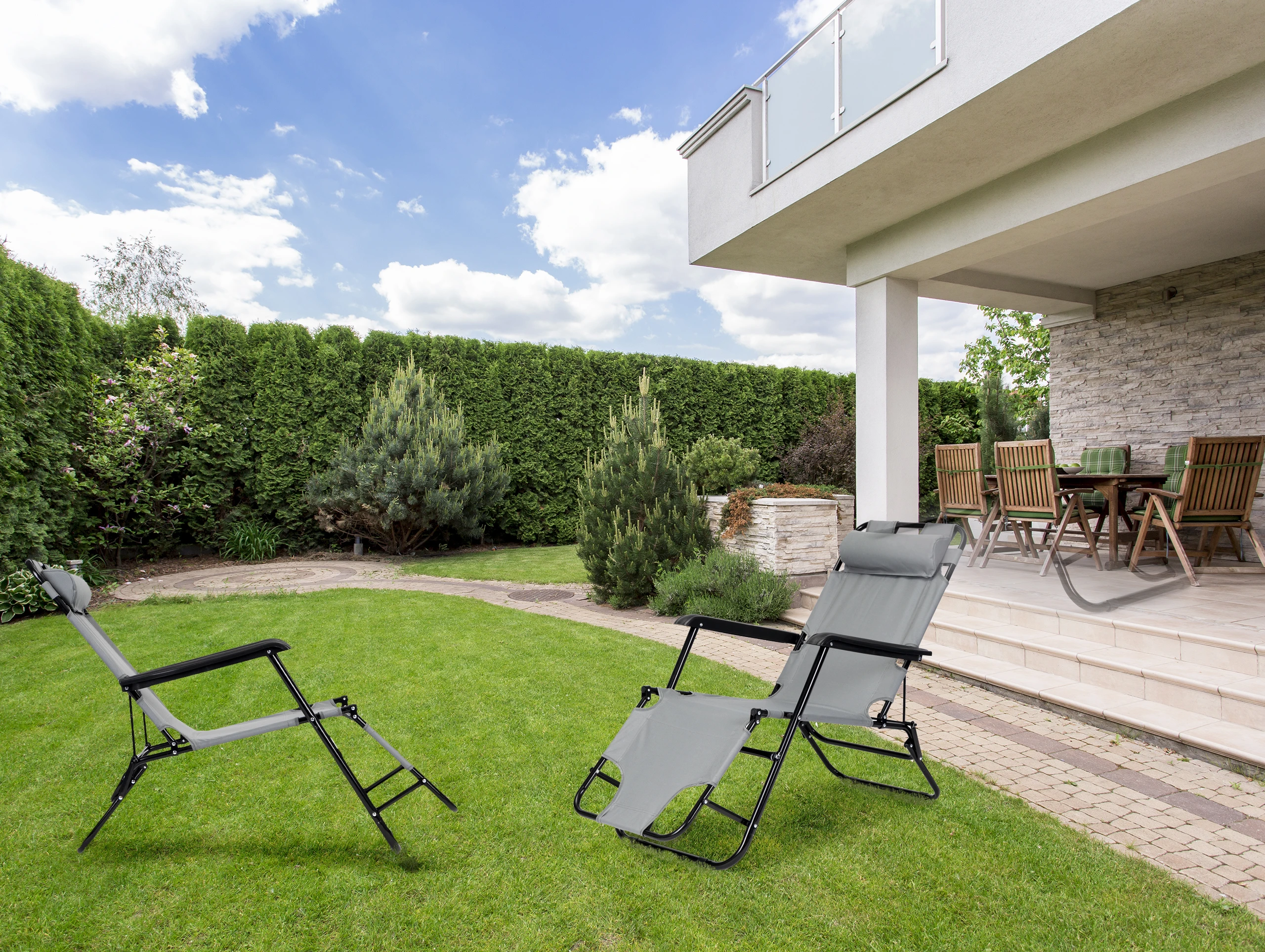 ModernHome Sodo gultas su atlošu galvai, Pilkos spalvos aprašymas - Prekės nuotrauka