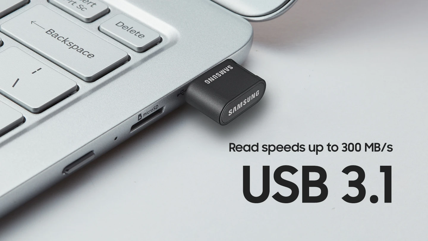USB laikmena Samsung FIT Plus, 256 GB, Juodos spalvos aprašymas - Prekės nuotrauka