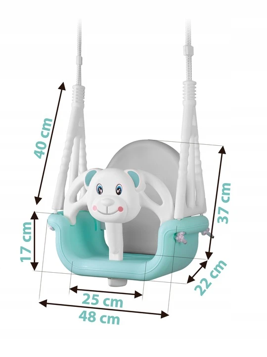 Ricokids Vaikiškos sūpynės Bear 3in1, turkio spalvos aprašymas - Prekės nuotrauka